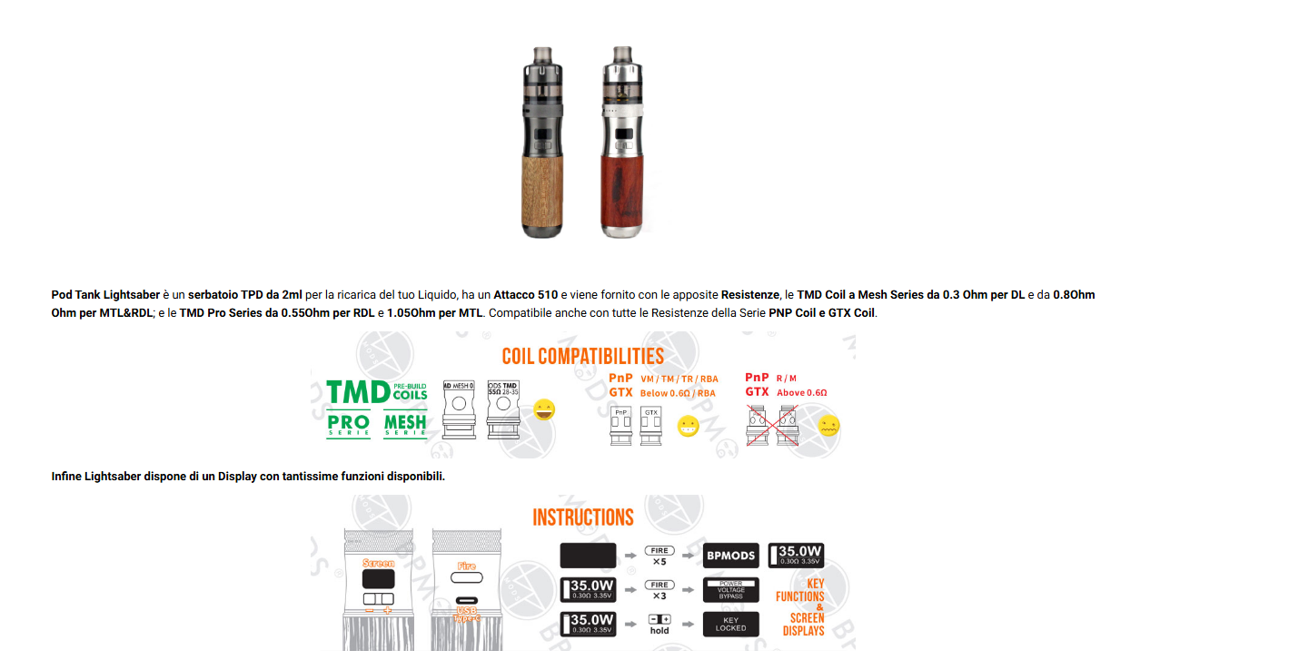 Lightsaber SHORT Kit Completo 1500mAh BP Mods